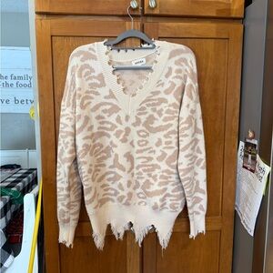 ADORA Cream and Tan V-Neck Sweater